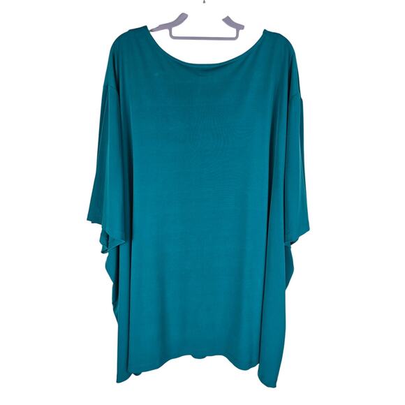 Maggie Barnes Teal Blue Beaded Neck Line Women's Short Sleeve Top 5X - Picture 3 of 4